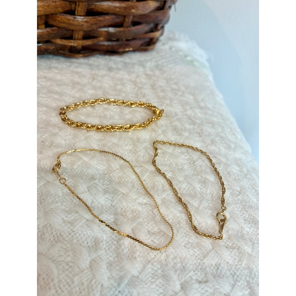 Vintage Gold Tone Bracelet Lot 3 Rope Chain Dainty Link Bracelets Estate Jewelry